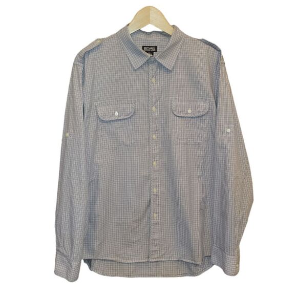 Michael Kors Purple Plaid Roll Tab Button Up Long Sleeve Shirt XXL 2X - Picture 5 of 12